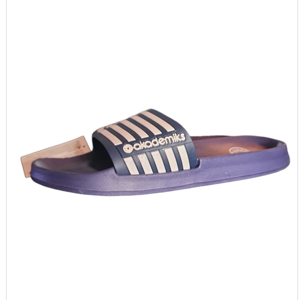 NEW Men's Akademiks Striped Logo Navy Blue & White Slides Slippers Size 11 (44) - Picture 6 of 9